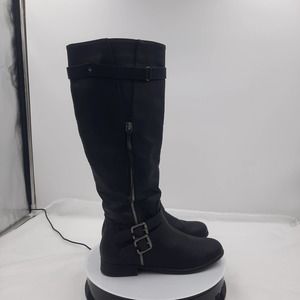 Just Fab Ardera Black Faux Leather, Buckle Straps Inside zip knee high boots 7